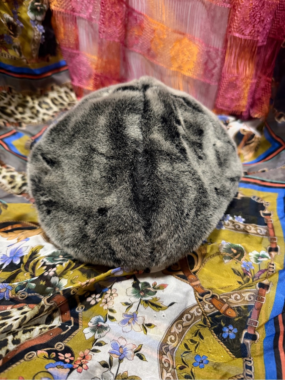 Plush Faux Fur beret - Gray from Sony picture costume dept